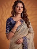 Gorgeous Beige Gota Patti Silk Traditional Wear Saree With Blouse