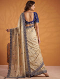 Gorgeous Beige Gota Patti Silk Traditional Wear Saree With Blouse