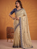 Gorgeous Beige Gota Patti Silk Traditional Wear Saree With Blouse