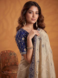 Gorgeous Beige Gota Patti Silk Traditional Wear Saree With Blouse