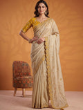 Sparkling Beige Gota Patti Silk  Festive Wear Saree With Blouse