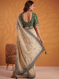 Alluring Beige Dori Work Silk Festival Wear Saree With Blouse