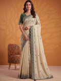 Alluring Beige Dori Work Silk Festival Wear Saree With Blouse