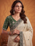 Alluring Beige Dori Work Silk Festival Wear Saree With Blouse