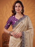 Beautiful Beige Gota Patti Silk Festival Wear Saree With Blouse