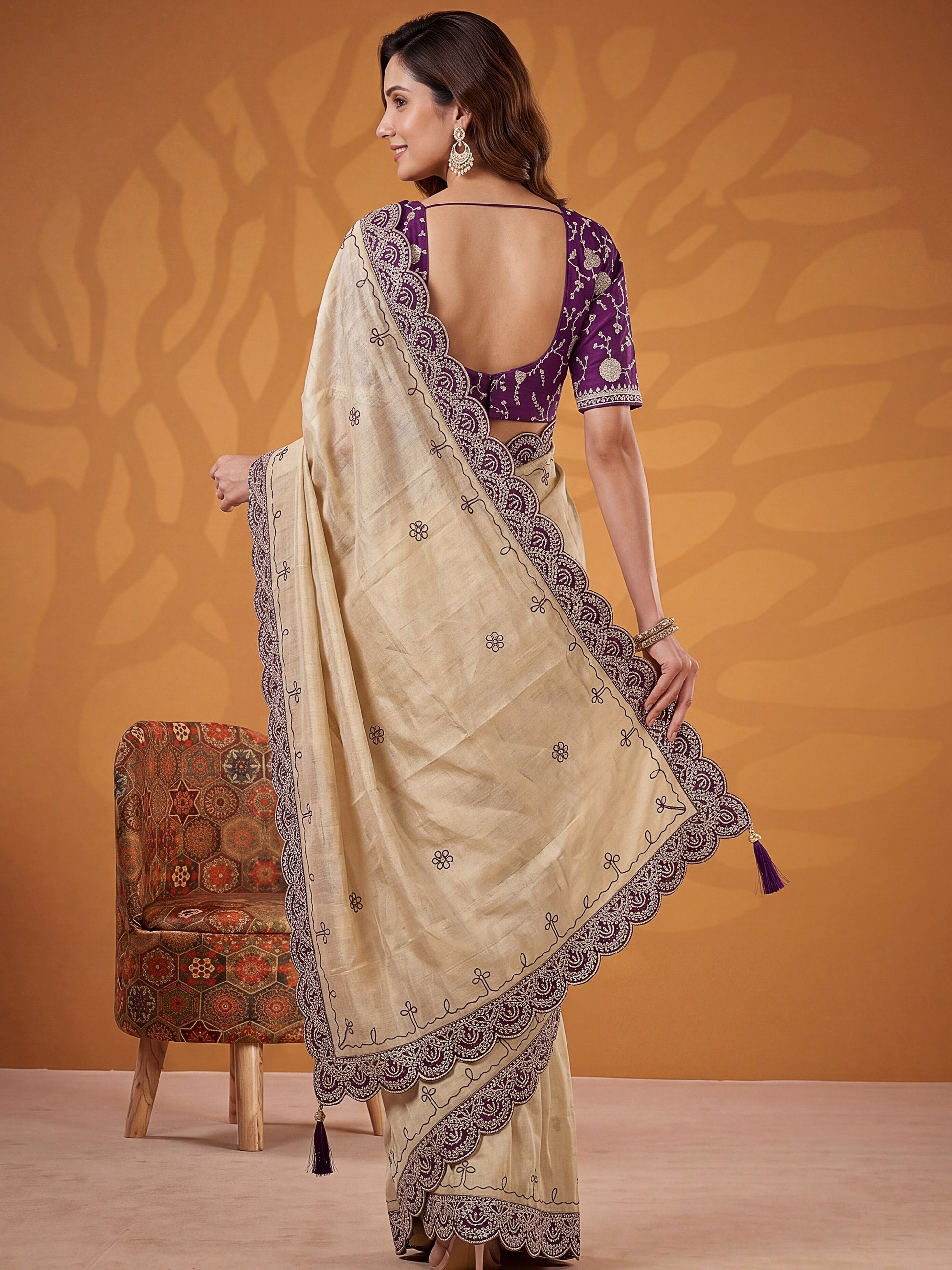 Beautiful Beige Gota Patti Silk Festival Wear Saree With Blouse