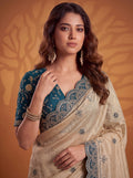 Wonderful Beige Gota Patti Silk  Festival Wear Saree With Blouse