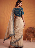 Wonderful Beige Gota Patti Silk  Festival Wear Saree With Blouse