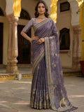 Awesome Lavender Printed Silk  Festival Wear Saree With Blouse