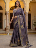 Awesome Lavender Printed Silk  Festival Wear Saree With Blouse