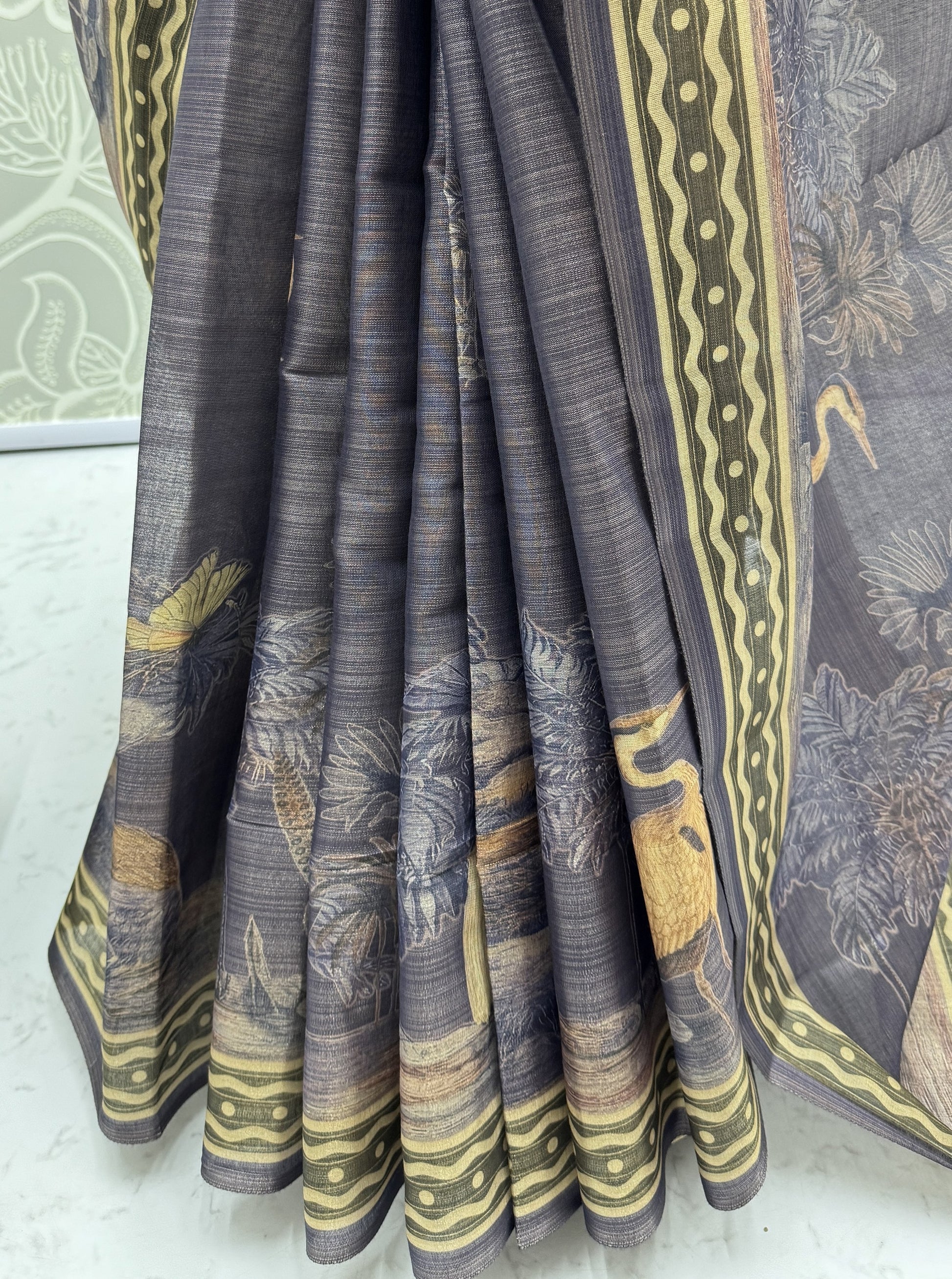 Awesome Lavender Printed Silk  Festival Wear Saree With Blouse