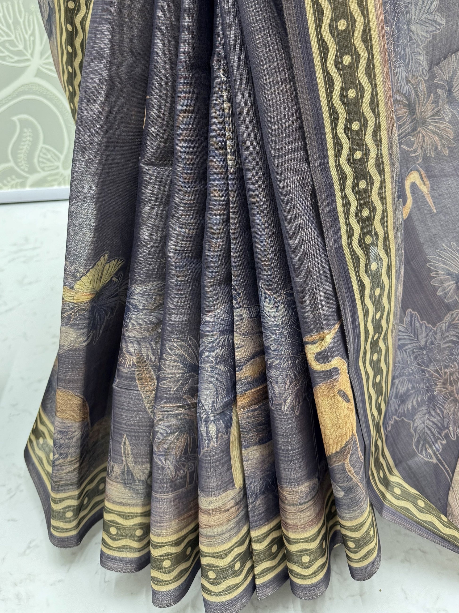 Awesome Lavender Printed Silk  Festival Wear Saree With Blouse
