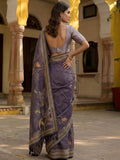 Awesome Lavender Printed Silk  Festival Wear Saree With Blouse