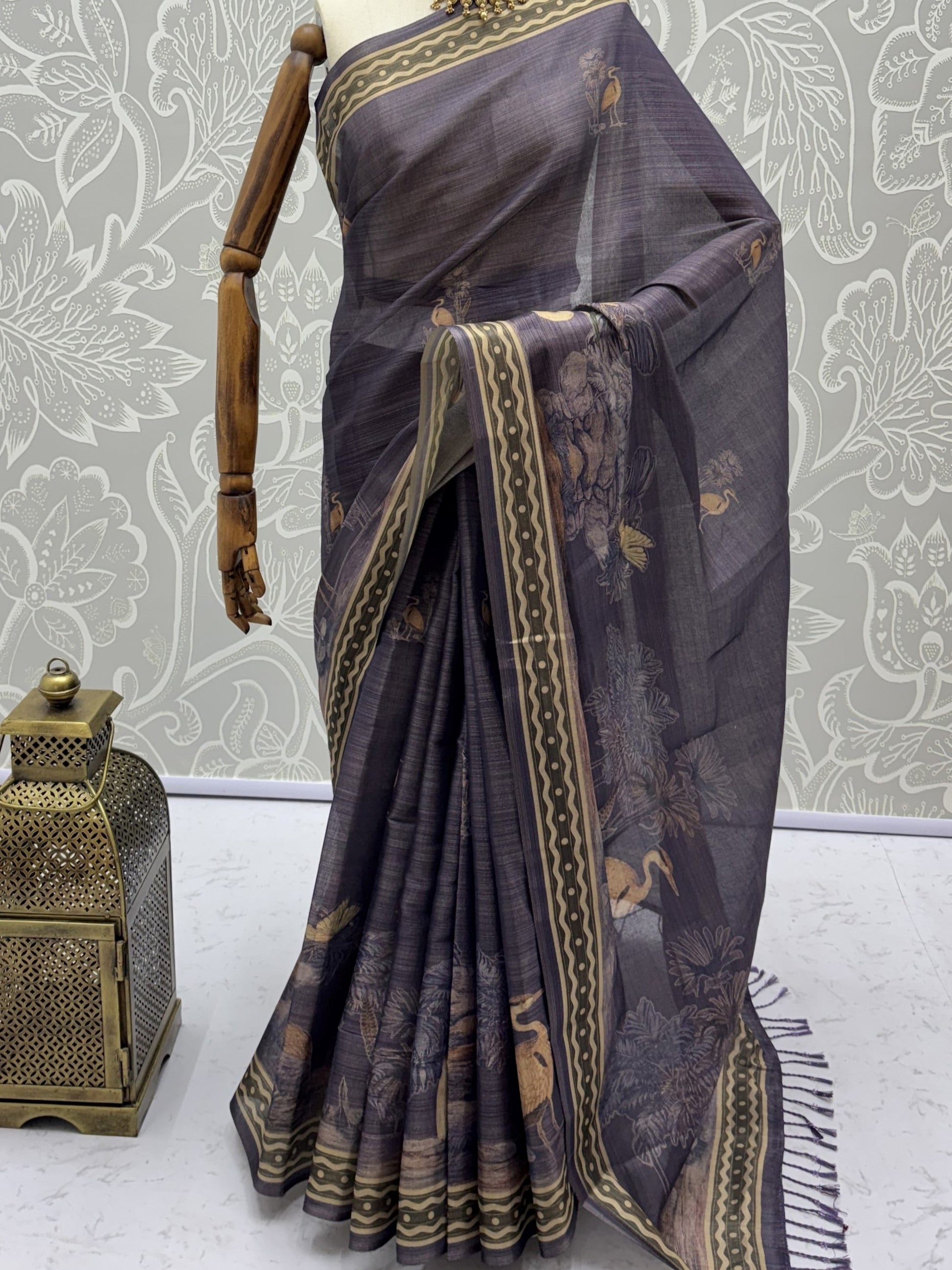 Awesome Lavender Printed Silk  Festival Wear Saree With Blouse