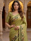 Awesome Olive Green Dori Work Silk  Casual  Wear Saree With Blouse
