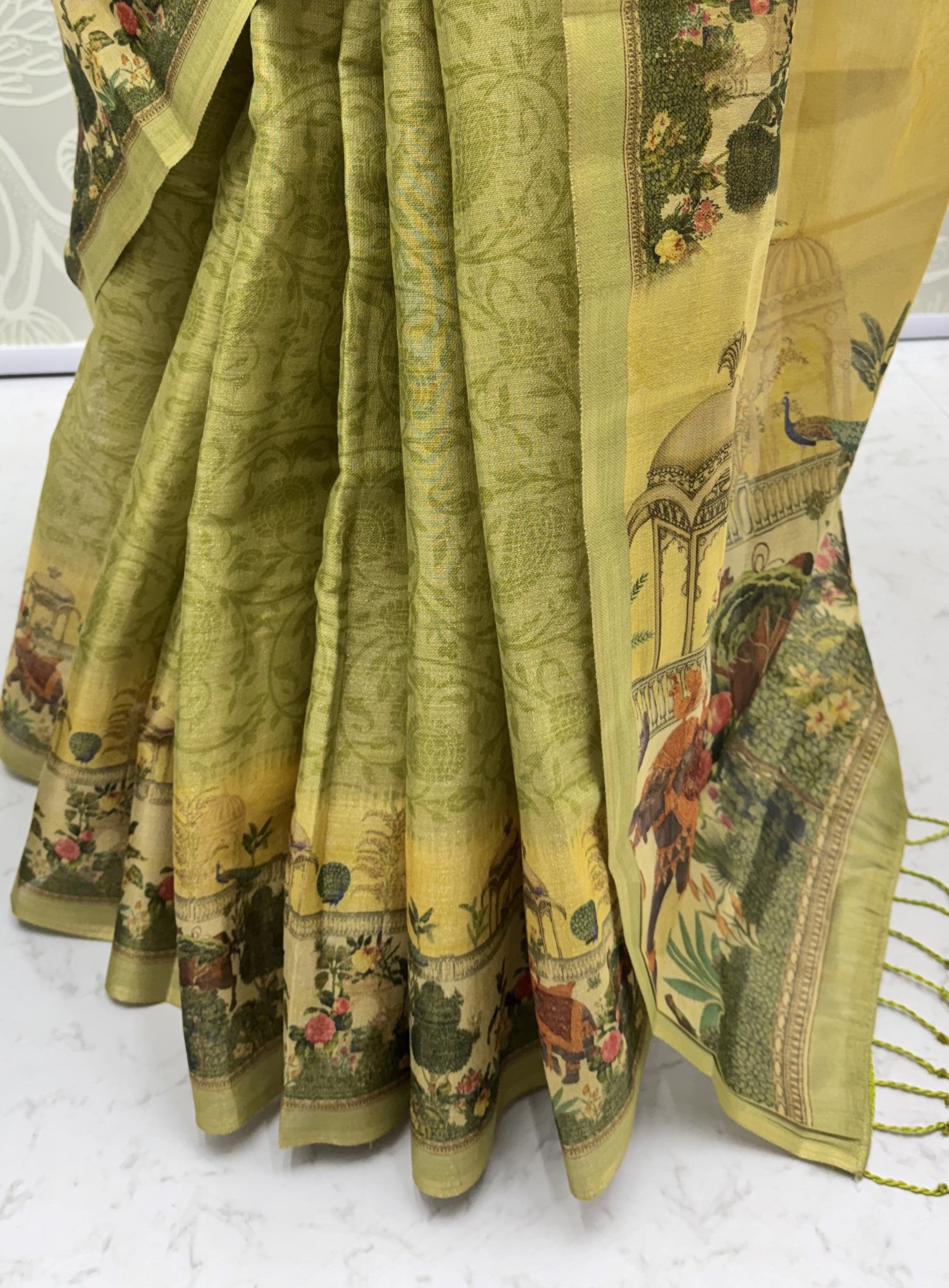 Awesome Olive Green Dori Work Silk  Casual  Wear Saree With Blouse