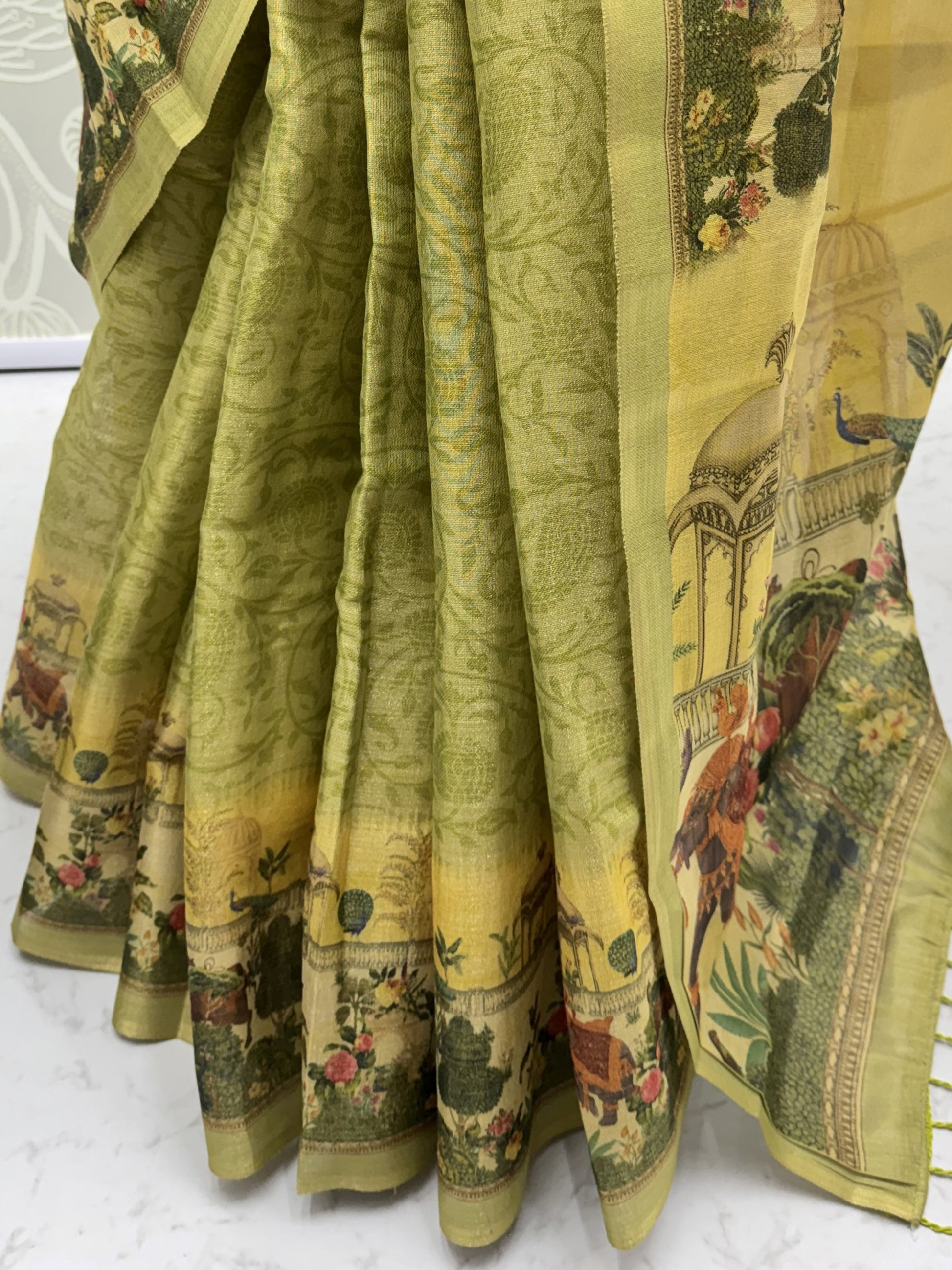 Awesome Olive Green Dori Work Silk  Casual  Wear Saree With Blouse