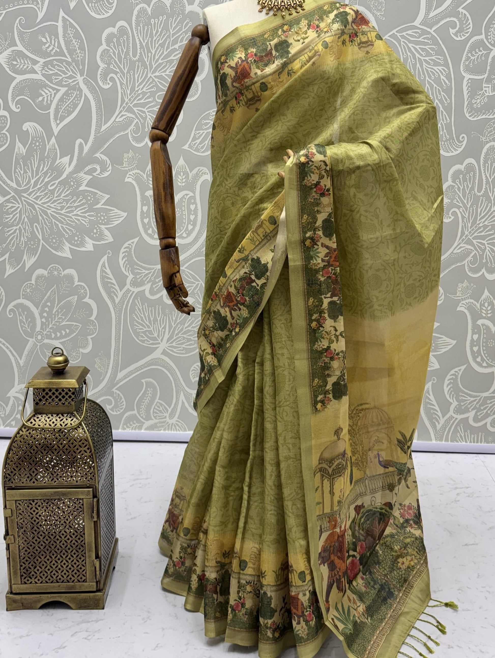 Awesome Olive Green Dori Work Silk  Casual  Wear Saree With Blouse