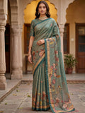 Dazzling Teal Green Printed Silk  Festival   Wear Saree With Blouse