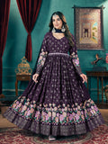 Stunning Purple Foil Printed Georgette Wedding Gown With Dupatta