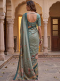 Dazzling Teal Green Printed Silk  Festival   Wear Saree With Blouse