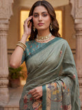 Dazzling Teal Green Printed Silk  Festival   Wear Saree With Blouse