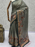 Dazzling Teal Green Printed Silk  Festival   Wear Saree With Blouse