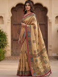 Fashionable Beige Printed Silk  office Wear Saree With Blouse