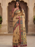 Fashionable Beige Printed Silk  office Wear Saree With Blouse
