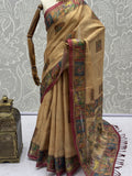 Fashionable Beige Printed Silk  office Wear Saree With Blouse