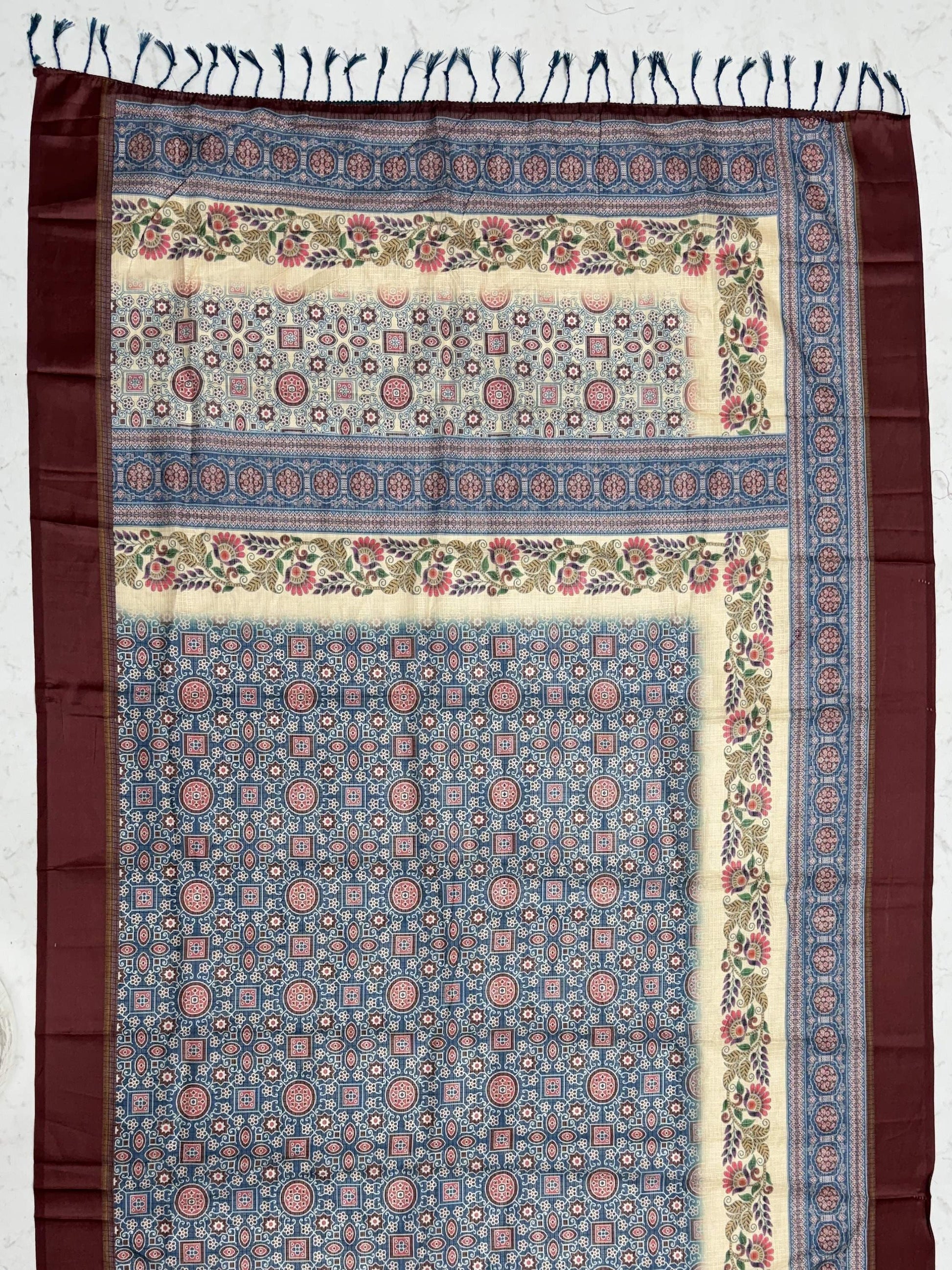 Enchanting Blue Printed Silk Casual Wear Saree With Blouse