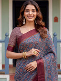 Enchanting Blue Printed Silk Casual Wear Saree With Blouse