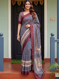 Enchanting Blue Printed Silk Casual Wear Saree With Blouse