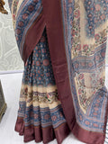 Enchanting Blue Printed Silk Casual Wear Saree With Blouse