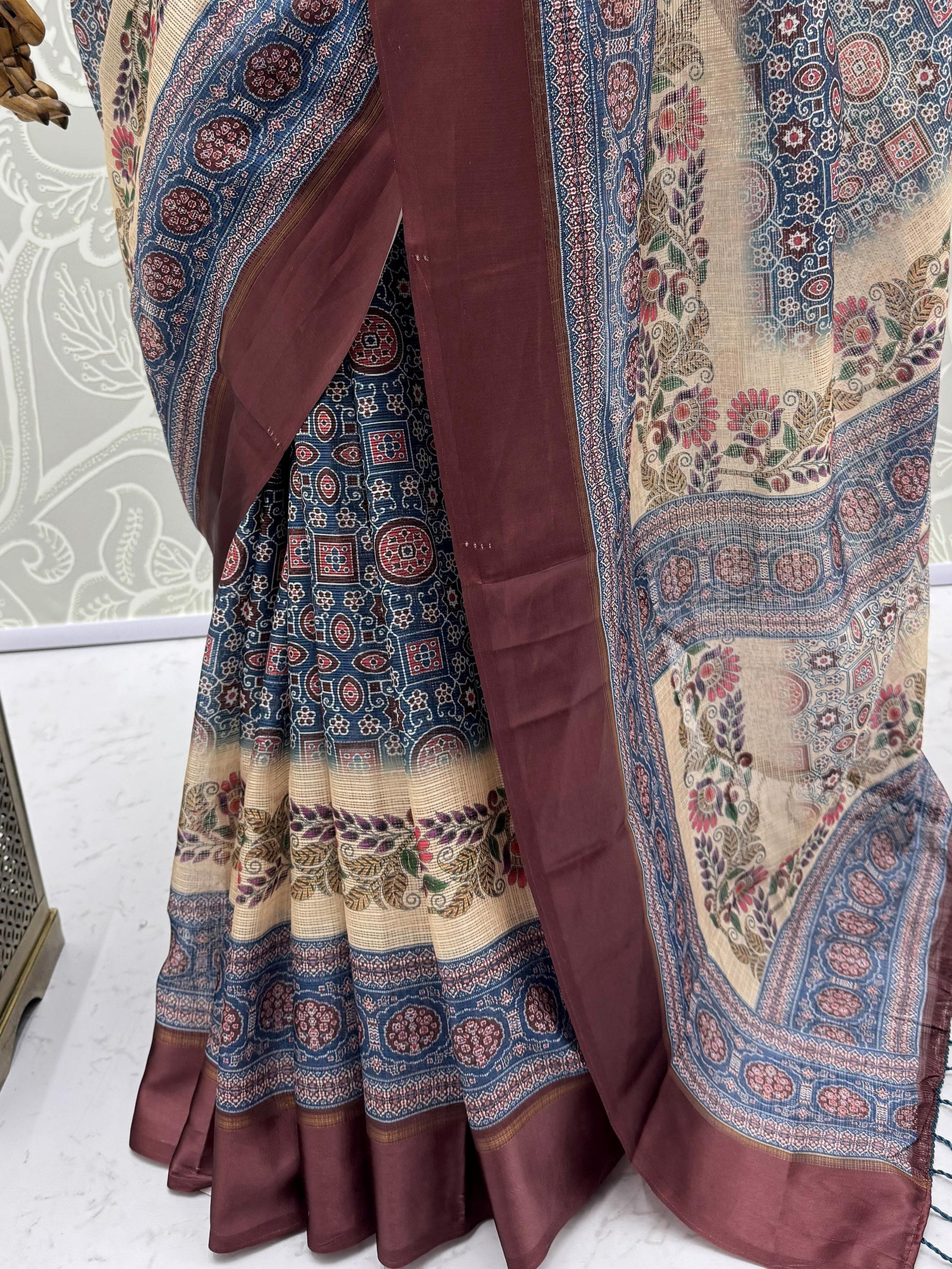Enchanting Blue Printed Silk Casual Wear Saree With Blouse