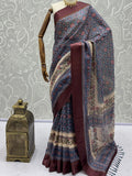 Enchanting Blue Printed Silk Casual Wear Saree With Blouse