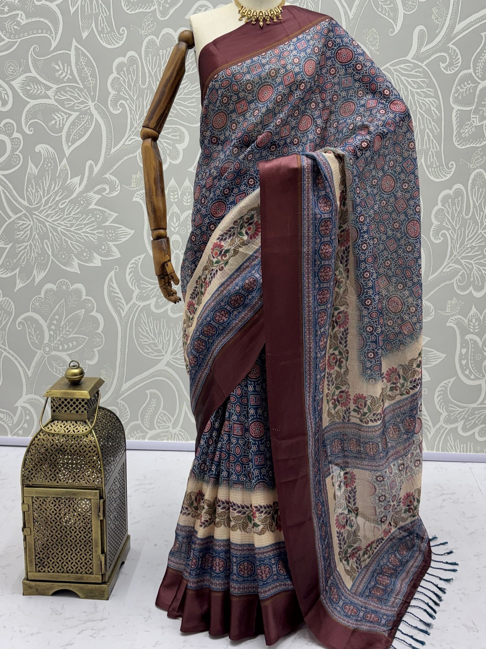 Enchanting Blue Printed Silk Casual Wear Saree With Blouse