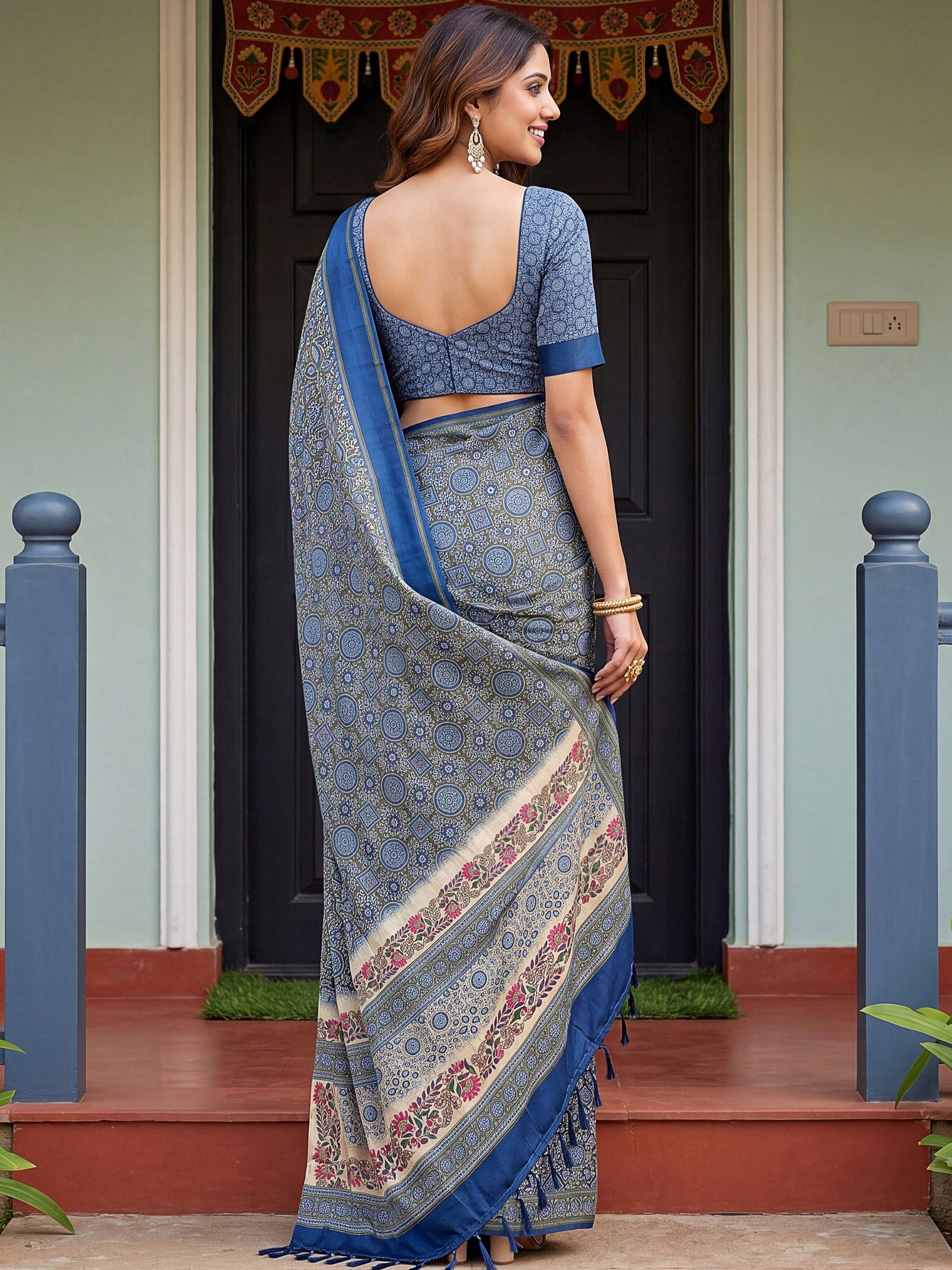 Impressive Navy Blue Dori Work Silk Office Wear Saree With Blouse