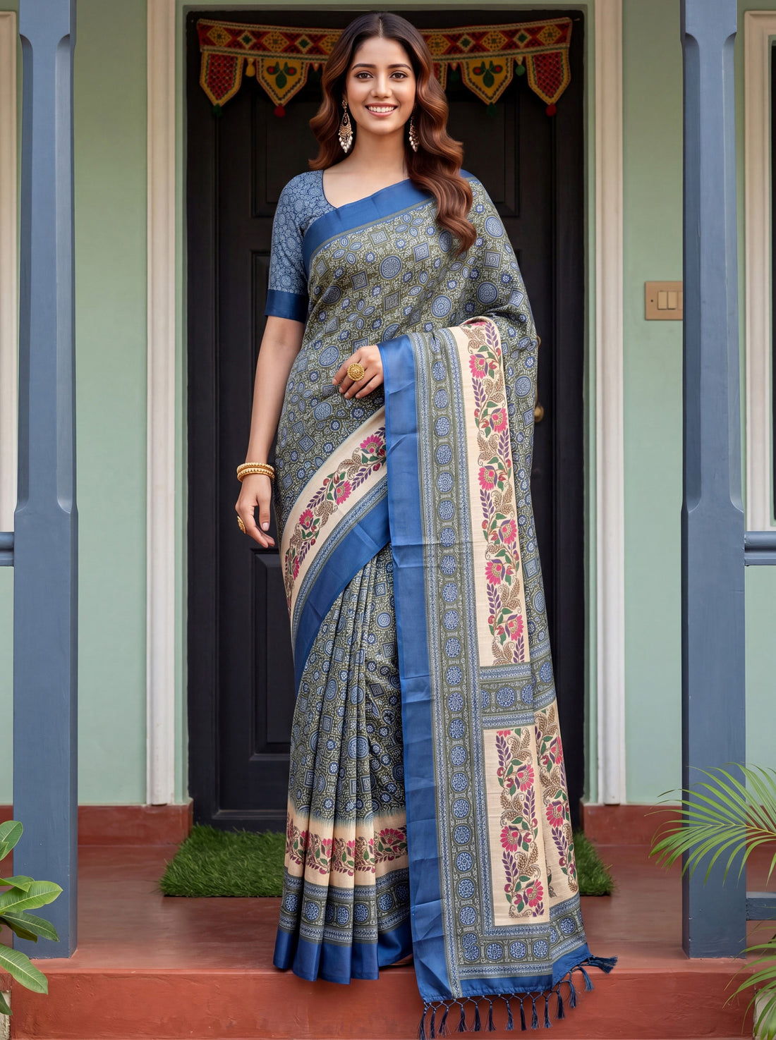 Impressive Navy Blue Dori Work Silk Office Wear Saree With Blouse