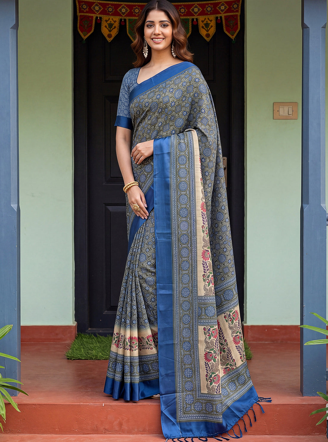 Impressive Navy Blue Dori Work Silk Office Wear Saree With Blouse