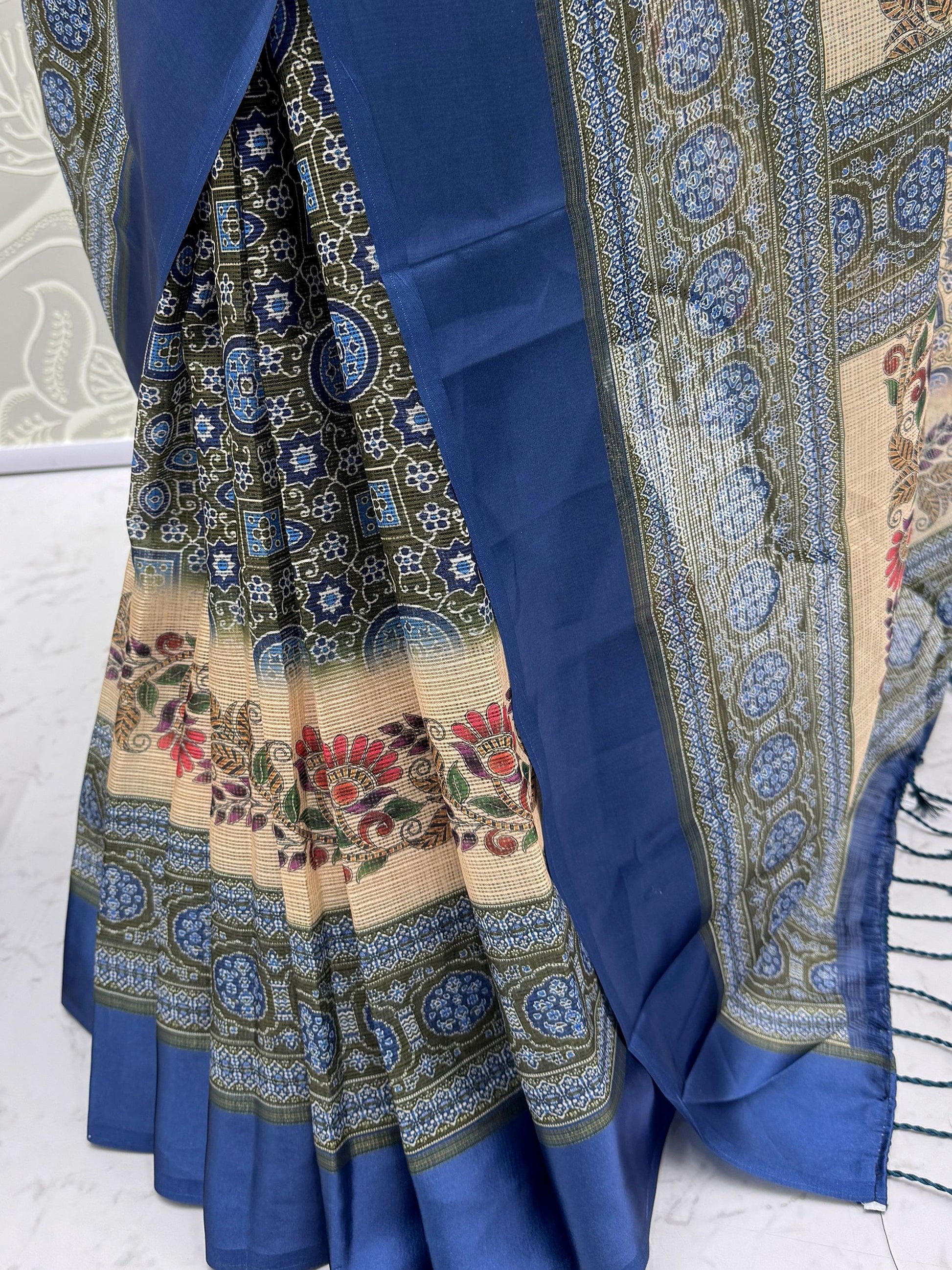 Impressive Navy Blue Dori Work Silk Office Wear Saree With Blouse