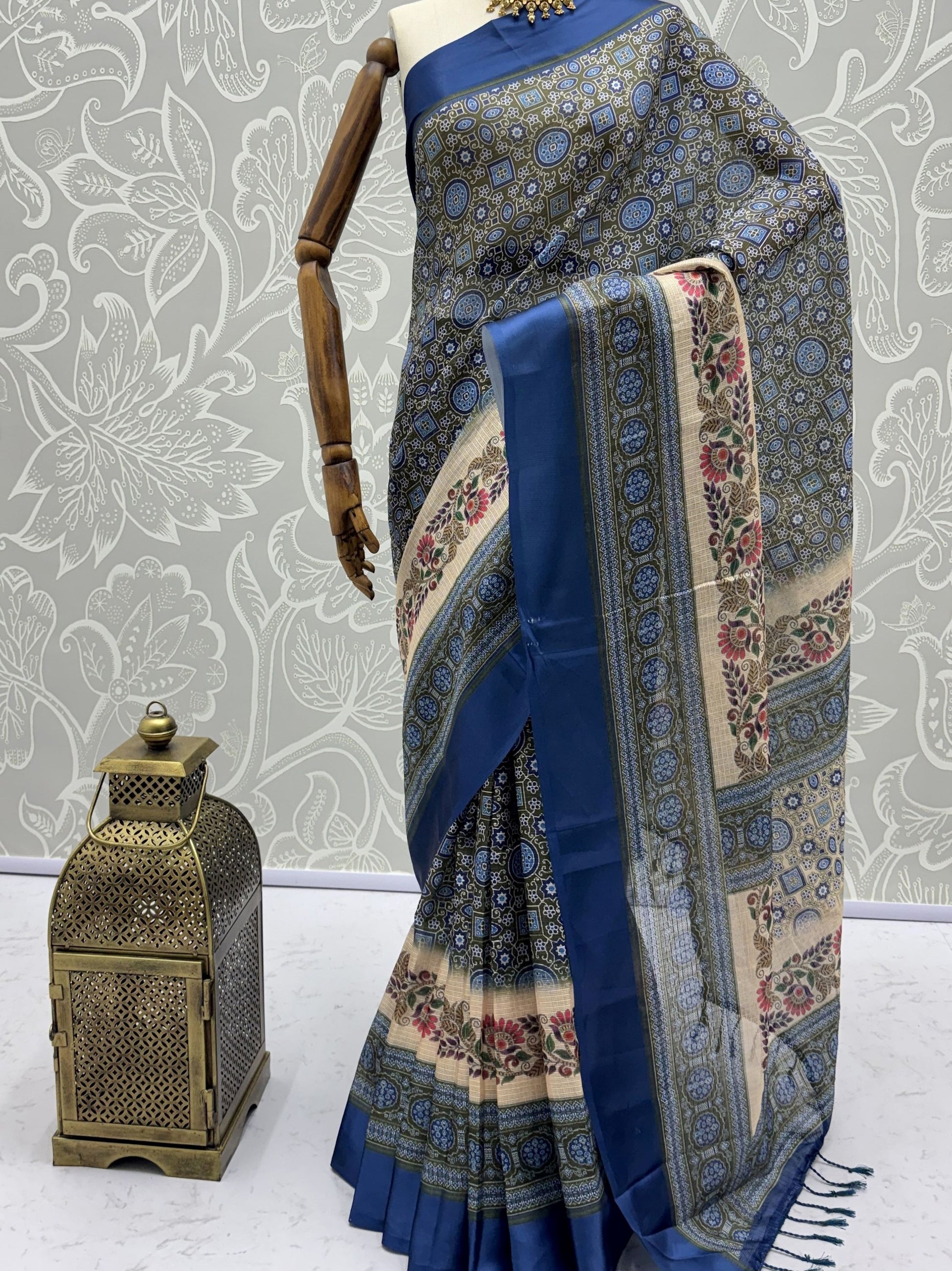 Impressive Navy Blue Dori Work Silk Office Wear Saree With Blouse