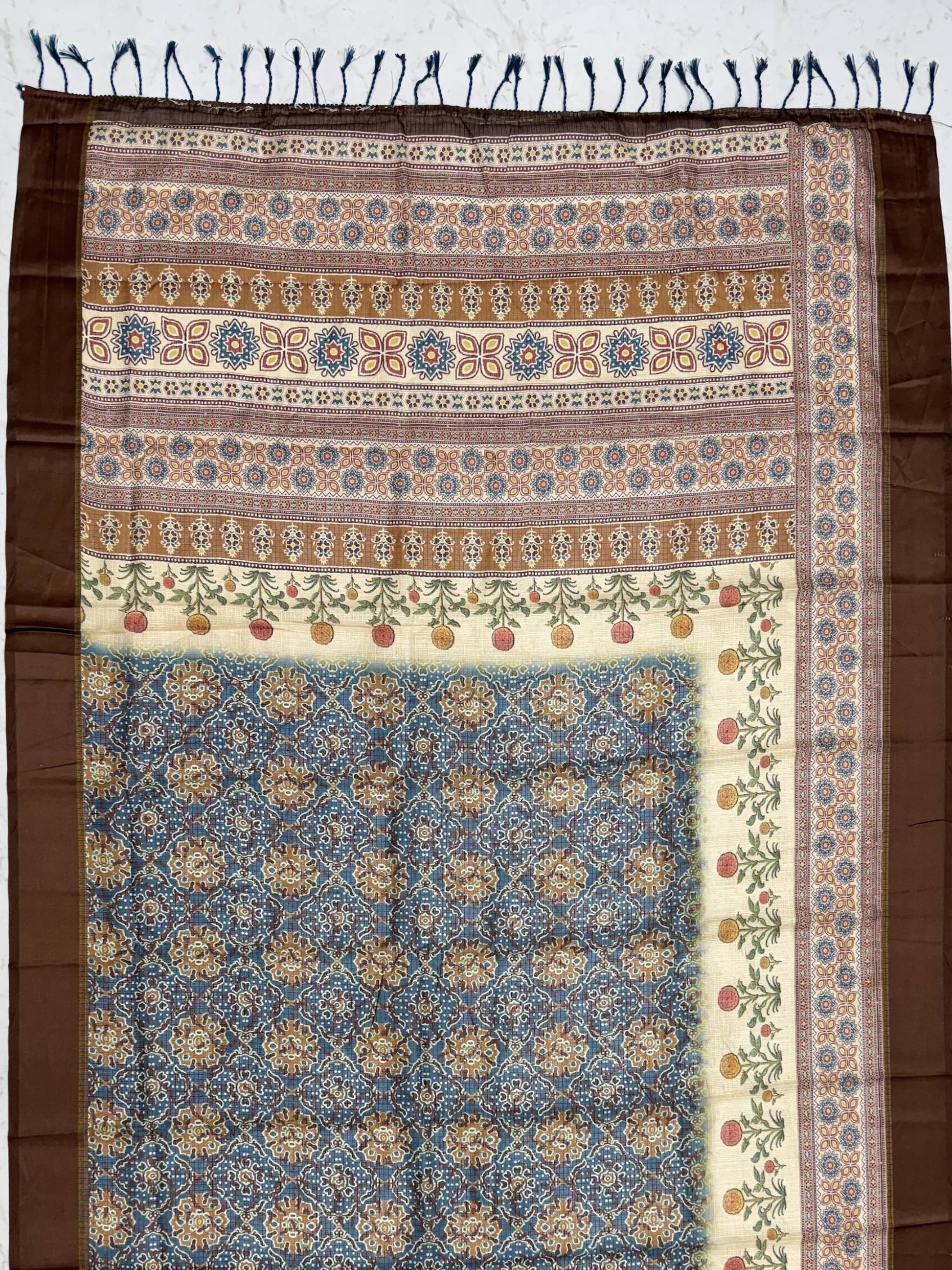 Adorable Blue Printed Silk Office Wear Saree With Blouse
