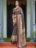 Adorable Blue Printed Silk Office Wear Saree With Blouse