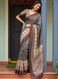 Adorable Blue Printed Silk Office Wear Saree With Blouse