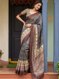 Adorable Blue Printed Silk Office Wear Saree With Blouse