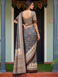Adorable Blue Printed Silk Office Wear Saree With Blouse