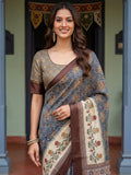 Adorable Blue Printed Silk Office Wear Saree With Blouse