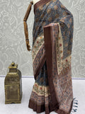 Adorable Blue Printed Silk Office Wear Saree With Blouse