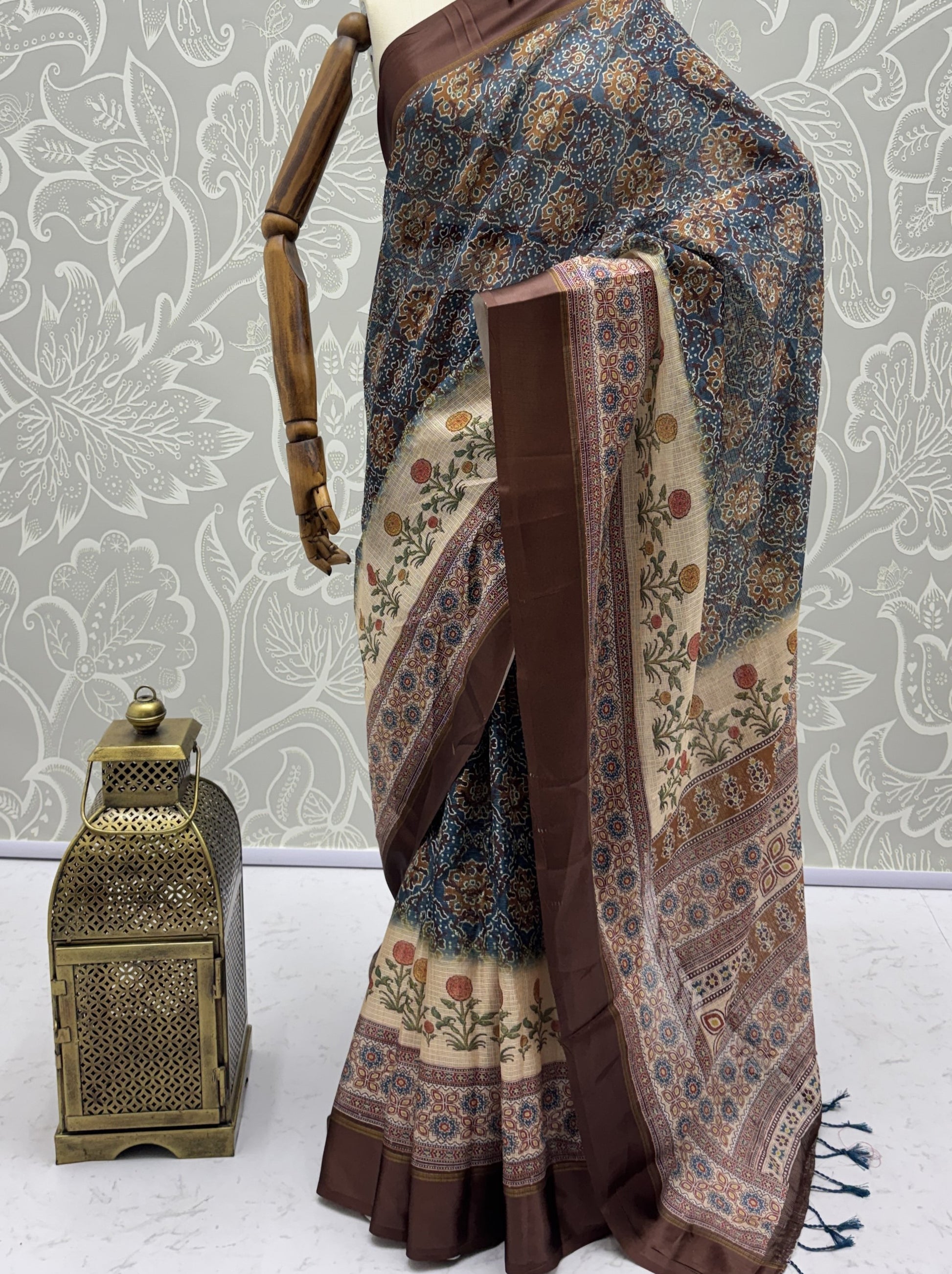 Adorable Blue Printed Silk Office Wear Saree With Blouse
